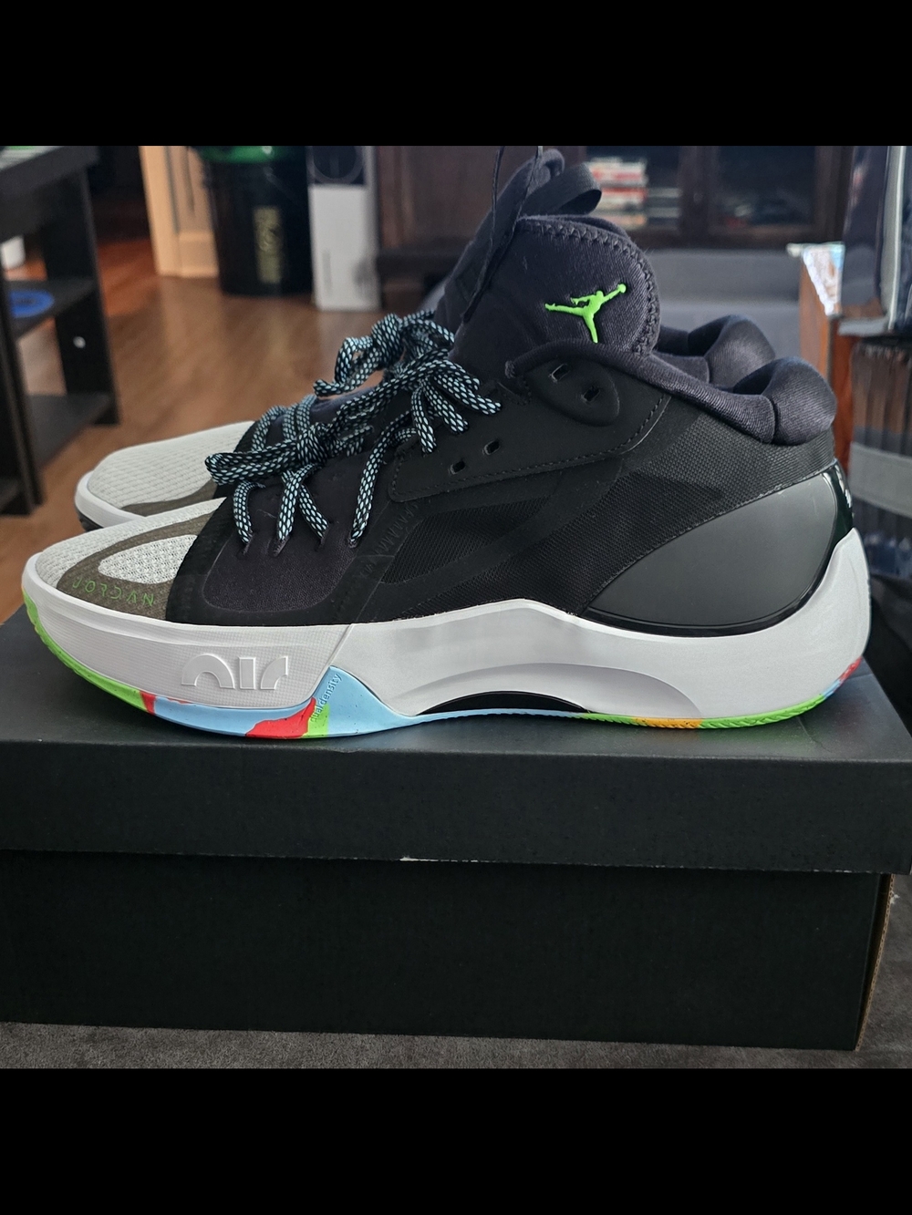 Jordan Men's Black with Neon Green Accent Athletic Shoes